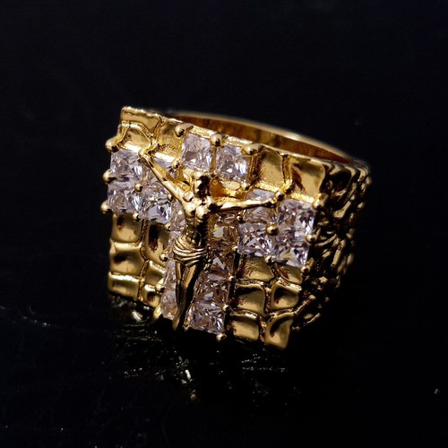 Mens jesus cross nugget ring - mens,