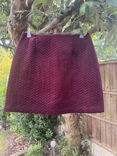 Womens Skirt Burgundy Velvet Pleated Mini Back Zip Party Evening UK 12