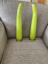 2 x lime green glass cased chimney vase bending near top,h 16.3/8”