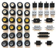 LEGO Wheel & Tyre Bundle - 24 Wheels w/ Axles - Grey White Yellow - Lot