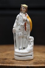 Victorian Staffordshire Pottery Shepherd Figure with Lamb c1850 13cm Antique