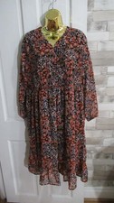 ESMARA ● size 16 ● black orange ditsy floral chiffon dress womens ladies