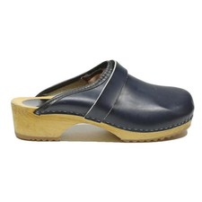 Womens Leather Ankle Clog Black UK 7 Comfortable Slip On Wooden Sole