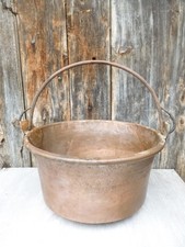 Large Antique French Copper Cauldron Jam Making Riveted  Iron Handle & Repair