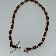 9ct Yellow Gold Multi Oval Garnet Link Bracelet 4.5g 7inch hallmarked (ALA13.7)