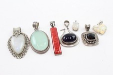 Sterling Silver Stone Set Pendants Fire Opal Moonstone Chalcedony x 7 (38g)