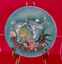 Beautiful Colourful 3-D Dolphins Plate 15 cm Dia Good Condition