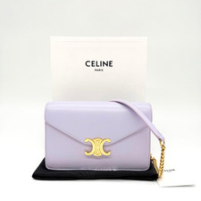 Celine Wallet on Chain Margo Bag in Light Lilac Shiny Calfskin Leather