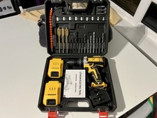 20V Cordless Drill Kit Batteries Charger Case Drill Bits Yellow/Black 2xBattery