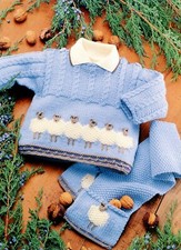 Baby Boys Sheep Motif Sweater Hat Scarf Jacket DK Knitting Pattern 16 -22" #29
