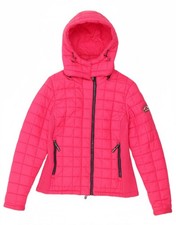 SUPERDRY Womens Hooded Padded Jacket UK 14 Medium Pink Nylon CI13