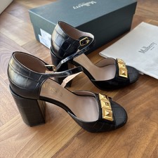 Mulberry Black Poppy Pyramid Stud Block Heel Shoes - Croc Print