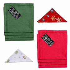Cotton Fabric Set of 4 Christmas Napkins Table Tissues Red Green White Snowflake
