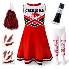 Childrens Kids Zombie Cheerleader Fancy Dress Costume & Blood Halloween ..