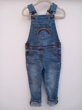 Mini Boden Rainbow Dungarees, 2-3 Years Old, Blue Denim With turn Ups.