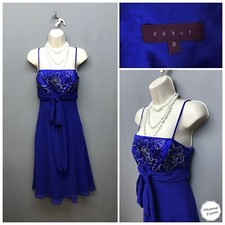 Debut by Debenhams Blue Strappy Sequin Embellished Occasion Dress UK 8 EUR 36
