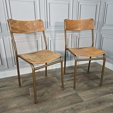 Retro Vintage Pair 2 Tubular Metal & Plywood Office Chair Desk Seat Industrial