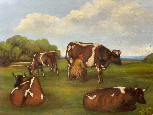 Oil painting cattle and - and, milk