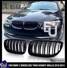 FOR BMW 3 SERIES E92 E93 2010-2013 LCI KIDNEY GRILLE GRILL GLOSS BLACK DUAL LINE