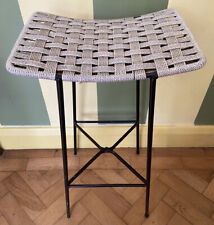 Vintage Retro Mid Century Iron Steel Frame Woven Rattan Seat High Bar Stool VGC