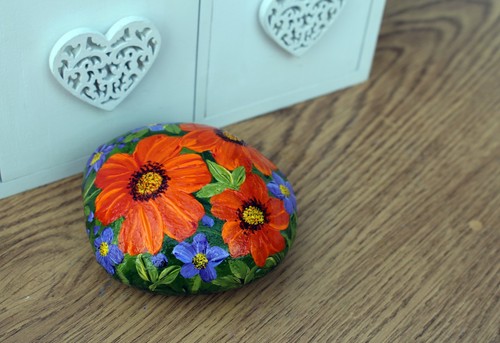 Hand painted stone paperweight - hand-painted,