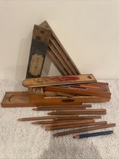 Vintage Wooden Pencil Case Decorated Handmade With Slide Rulers 1960s X2