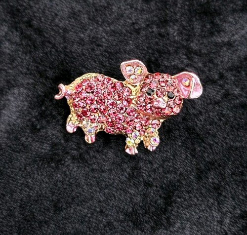 Pig brooch pink rhinestones - pig,