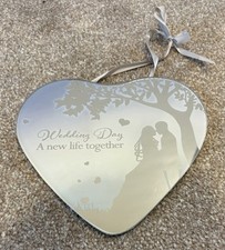 Wedding Day Gift - Glass Mirrored Heart Hanging Decoration