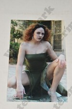 candid busty redhead woman in green dress VINTAGE PHOTOGRAPH  Lf