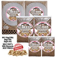 Premium 100% Oak -OR- 100% Beech Hardwood Pellets - Best Mushroom Growing Medium