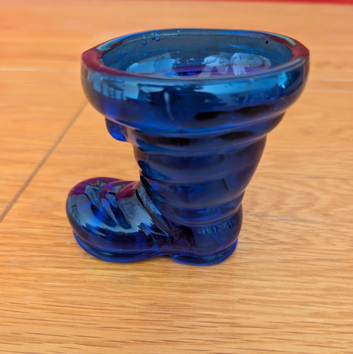 Vintage blue glass boot - blue,