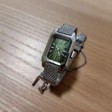 EDOX Manual Winding Watch Rectangular Green Dial Mash Strap 9mm Compatible