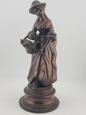 Antique French Bronze Peasant Girl Figurine c.1900 Art Nouveau 8” Statue