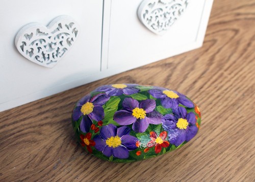 Hand painted stone paperweight - stone,