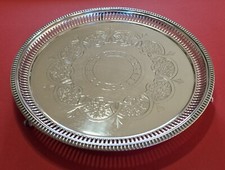 12" John Round & Son Victorian 19th C English silver plate gallery tray salver