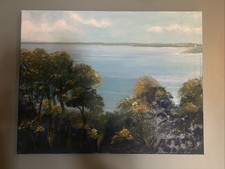 Hand Painted Painting Of Trees By The Sea With Land Behind No Frame big 
