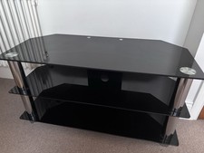 Black Glass Corner TV Stand - 100cm Wide With 2 Shelves