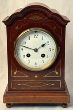 French 8 day inlaid mahogany striking mantel clock @ 1890 Original Excellent