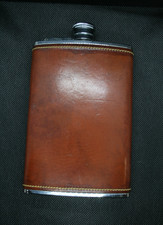 Marlborough 8oz Stainless Steel Brown Leather Hip Flask