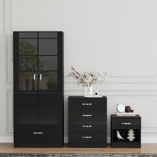 3 Piece High Gloss Bedroom Furniture Bedside Table Wardrobe Set Chest of Drawer