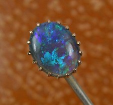 Antique Natural Black Opal and 15ct Gold Stick Tie Pin