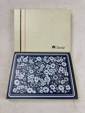 Vintage Cloverleaf Placemats Set Boxed Navy Floral Melamats Made England Retro