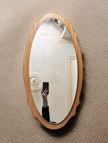 Vintage solid teak - mirror, oval