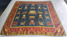 GUCCI Large Twill Silk Scarf - Chairs - Red/Navy/Gold - 85 x 85 cm