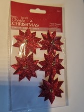 5 X Large 44mm Sparkly Paper Poinsettia Flower Craft Card Embelishment