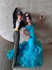Vintage Spanish Doll Dancing Couple Flamenco Dancer Chiclana Turquoise Dress