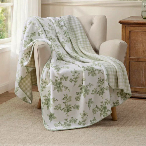 Sage floral gingham - sage,