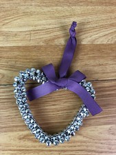 Small Hanging Silver Jingle Bell Heart Wreath With Purple Ribbon
