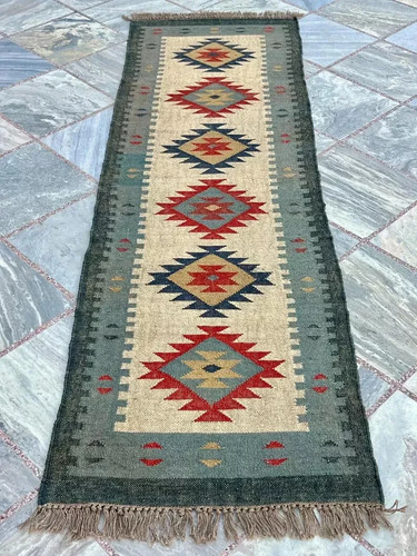 Kilim wool jute rug - wool, handwoven