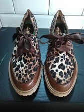 New RARE Ruby Shoo Brown ANIMAL PRINT FLATS Lace Up Size 4 Unique!